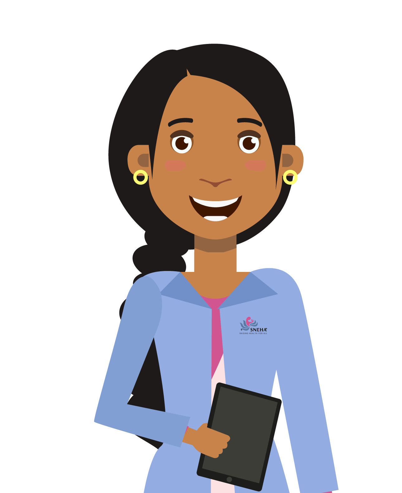 A woman using WhatsApp on her phone to chat with Phonewali Didi, SNEHA's AI health chatbot
